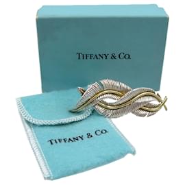 Tiffany & Co-Broche de pena Tiffany em prata 925 e ouro amarelo 18K-Prata,Dourado