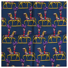 Hermès-Hermes Carre 90 LES ARTIFICIERS Navy Silk Scarf-Navy blue