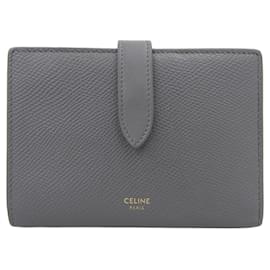 Céline-Celine Medium Strap Wallet in Gray Leather-Brown