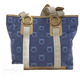 Salvatore Ferragamo-Bolsa Gancini da Salvatore Ferragamo-Azul,Dourado