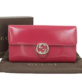 Gucci-Cartera larga de cuero patentado rosa Gucci-Rosa