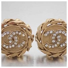 Chanel-Chanel CHANEL Earrings Coco Mark Gold x Silver Rhinestone-Silvery,Golden