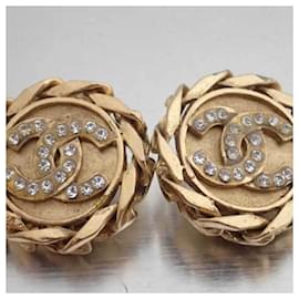 Chanel-Boucles d'oreilles CHANEL Coco Mark Or x Argent Strass-Argenté,Doré