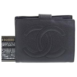 Chanel-Billetera bi-fold Chanel en cuero caviar negro-Negro