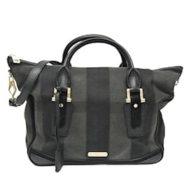 Burberry-Bolso de cuero y lona Burberry-Castaño,Negro