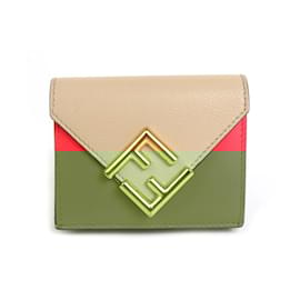 Fendi-Fendi Bifold Wallet in Red and Beige-Red,Beige