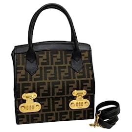 Fendi-Fendi Zucca FF Logo Leather and Canvas Handbag-Brown,Black