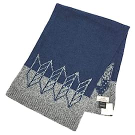 Hermès-Hermes Wool and Cashmere Stole-Brown,Navy blue