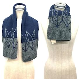 Hermès-Hermes Wool and Cashmere Stole-Brown,Navy blue