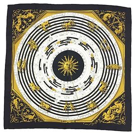 Écharpe Constellation Astrologie Hermès Noir Blanc Jaune
