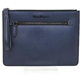 Salvatore Ferragamo-Salvatore Ferragamo Navy Clutch Bag-Navy blue