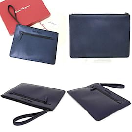 Salvatore Ferragamo-Salvatore Ferragamo Navy Clutch Bag-Navy blue