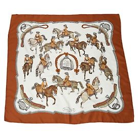 Hermès Lenço de seda marrom Hermes Kare90 Horseback Reprise Marrom