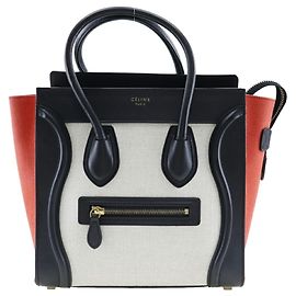 Céline Sac à main micro shopper Celine Luggage Noir Beige Orange