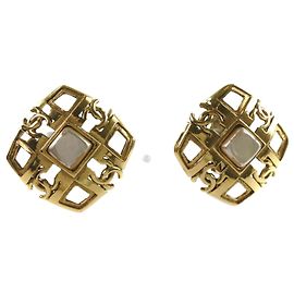 Chanel Cocomark Vintage Gold Plated Clip Earrings Golden