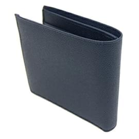 Bulgari-Bvlgari Navy Leather Bi-fold Wallet-Navy blue