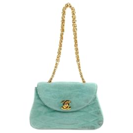 Chanel-Sac à main vintage en daim vert Chanel-Vert