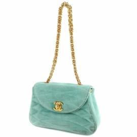 Chanel-Sac à main vintage en daim vert Chanel-Vert
