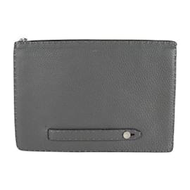 Fendi-Fendi Selleria Gray Calfskin Clutch Bag-Brown