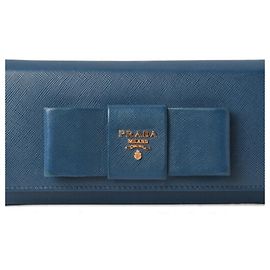 Prada Saffiano Long Wallet Blue