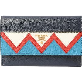 Prada Saffiano Embossed Leather Card Case Wallet Red Navy blue