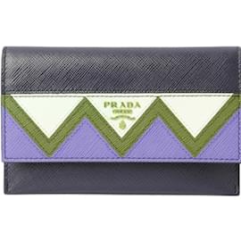 Prada-Prada Saffiano Embossed Leather Card Case Wallet-Red,Navy blue
