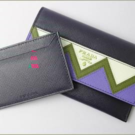 Prada-Prada Saffiano Embossed Leather Card Case Wallet-Red,Navy blue