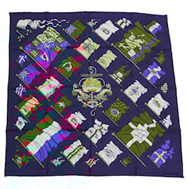 Hermès-Hermes Carre 90 PAVOIS Flag Navy Scarf-Navy blue