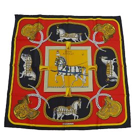 Cachecol de seda Hermès em preto e vermelho Preto Vermelho