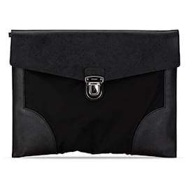 Prada-Pochette en tessuto noir avec garniture Saffiano de Prada-Noir