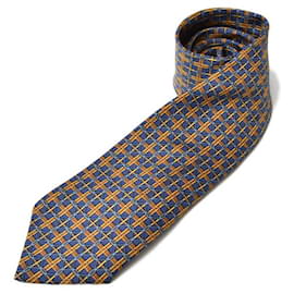 Hermès-Hermes Silk 100% Tie Navy/Yellow-Other