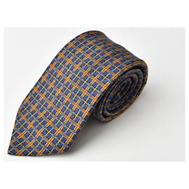 Hermès-Hermes Silk 100% Tie Navy/Yellow-Other