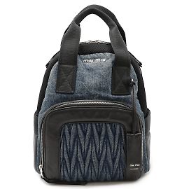Mochila de couro denim matelassé Miu Miu Preto Azul