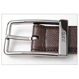 Tod's-Tod's Embossed Leather Belt Light Brown-Brown