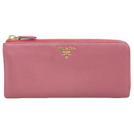Prada-Prada Saffiano Leather L-Zip Long Wallet-Pink