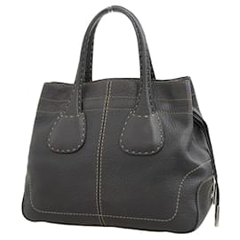 Tod's-Tod's Leather D Bag Handbag Dark Brown-Brown