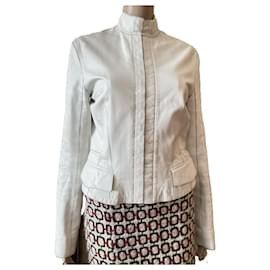 Louis Vuitton Leather Biker Jacket White White