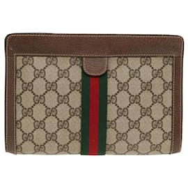 Gucci-GUCCI GG Supreme Web Sherry Line Pochette en PVC Beige 89 01 001 Auth 83241-Beige