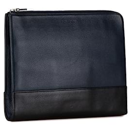 Christian Dior-Dior Homme Navy Black Leather Clutch Bag-Black
