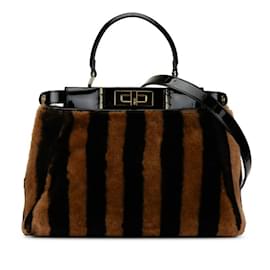 Fendi-Fendi Peekaboo Regular Handbag-Brown,Black