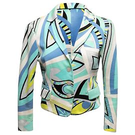 Aqua & Multicolor Emilio Pucci Abstract Printed Blazer Size US S/M Multiple colors