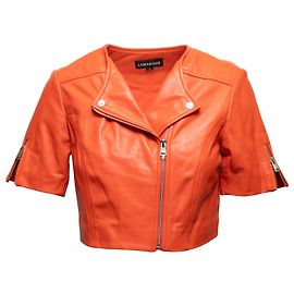 Autre Marque Orange Lamarque Short Sleeve Leather Jacket Size US XS Orange