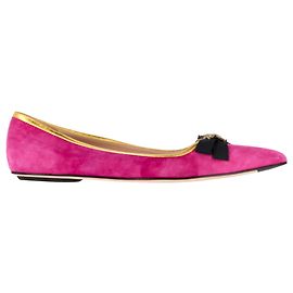 Gucci Bee Pointed Ballerina Flat Shoes in Pink Suede Pink