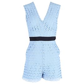 Macramé-Spitzen-Overall mit Grobstrickbesatz von Sandro Fratello aus hellblauem Polyester Blau Hellblau