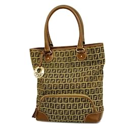 Fendi-Fendi Brown Zucchino Nylon Canvas Tote Bag-Brown