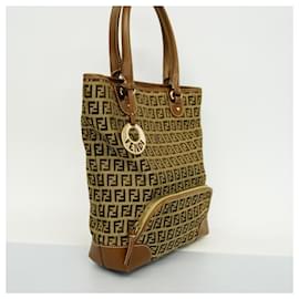 Fendi-Fendi Brown Zucchino Nylon Canvas Tote Bag-Brown