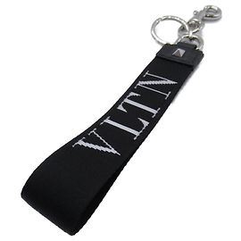 Porte-clés en cuir Valentino Charm Noir Blanc