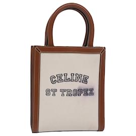 Céline-CELINE Mini Vertical Cabas Hand Bag Canvas 2way White Auth 82073-White