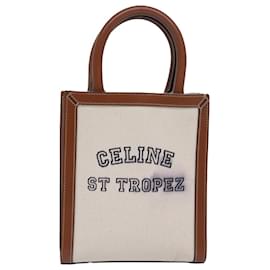 Céline-CELINE Mini Vertical Cabas Hand Bag Canvas 2way White Auth 82073-White
