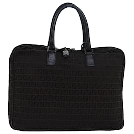 Fendi-FENDI Zucchino Canvas Hand Bag Brown Black Auth 83318-Brown,Black